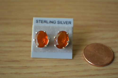 3.21ct Crimson Fire Opal Solitaire Sterling Silver Earrings 10x8mm Large - Picture 6 of 7