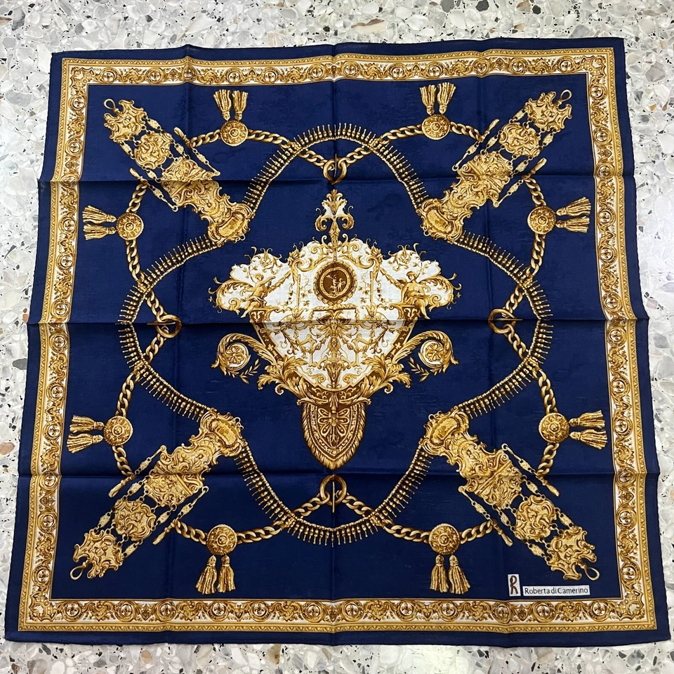 PAÑUELO BARROCO DORADO ARTE CLÁSICO AZUL ALGODÓN HOMBRE PAÑUELO DE BOLSILLO 18" #M123 Foto 3 de 3