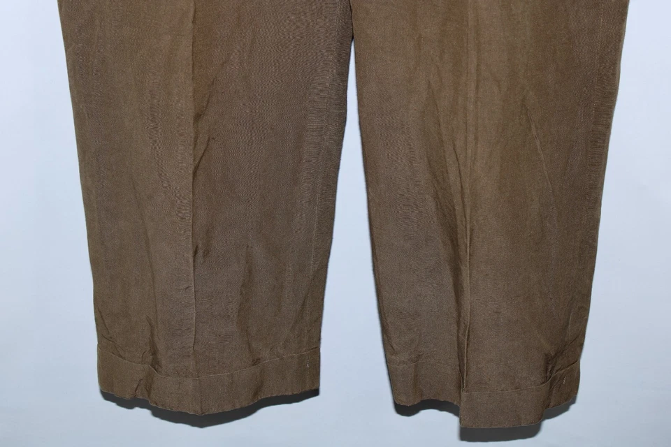 Pantalones plisados Bernard Zins Paris para hombre talla 36x25 marrón mezcla de seda y lino Foto 3 de 4