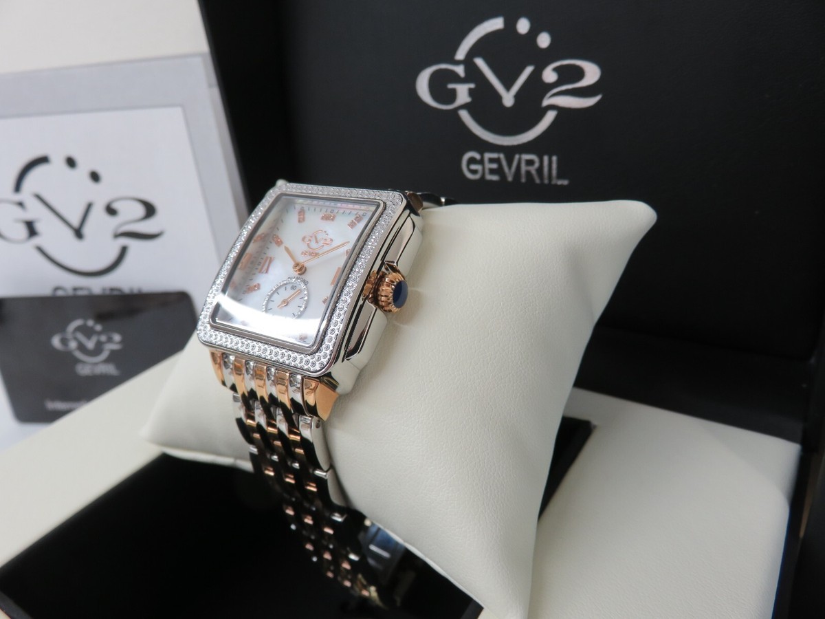 GV2 by Gevril Women's 9254B Bari Diamond MOP Dial Two Tone Swiss
