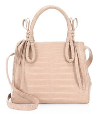 $3650 New Nancy Gonzalez Matte Crocodile Double Tie Knot Tote Handbag Nude Blush