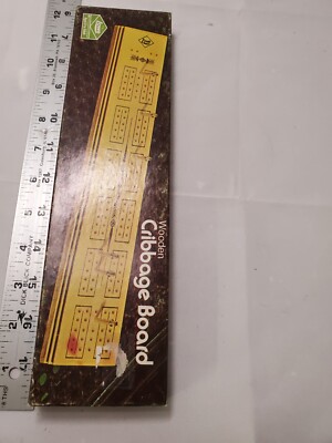 Milton Bradley 1974 ES Lowe Wooden Cribbage Board #1503 Steel Pegs w BX Complete