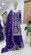 Purple Color Chinnon Silk Designer Palazzo Suit With Dupatta For Function Wear