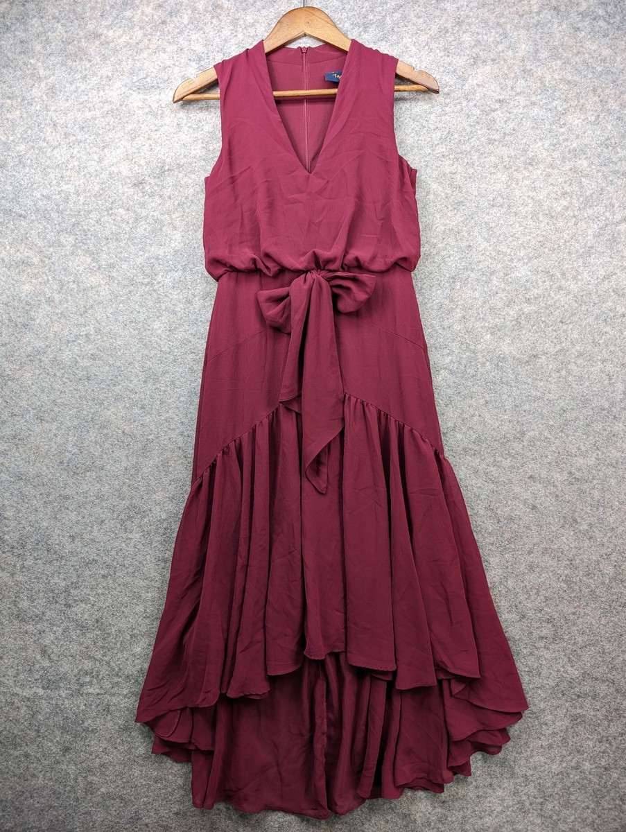 red chiffon high low dress Chiffon Cocktail Dress in Red, V-neck A-Line High-Low Gown with Ruffles