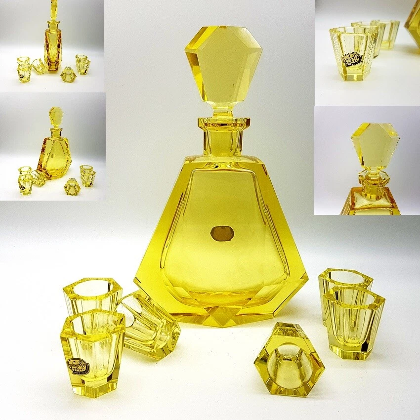 Kristall Glas Likörset, Böhmen, 1950er, original Etikett. - Bild 4 von 4