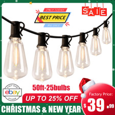 25Lights 50 ft. Outdoor String Lights Waterproof and Shatterproof, Patio Hanging