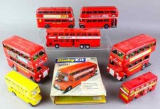 8 Double Decker Bus Collection: Yonezawa Tin Friction, Dinky Kit, Corgi, Solido
