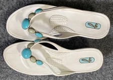 Oka B Bee Sandals Womens Medium White Turquoise Blue Gray Stone Coastal Beach