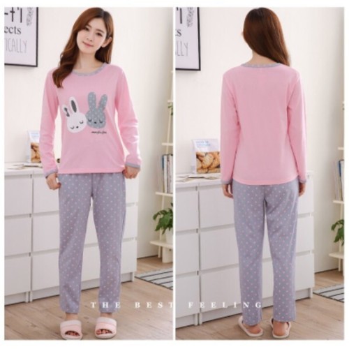 Women's Cute Pink Rabbit Bunny Pajamas Pyjamas Medium Size Pink and Gray - Picture 3 of 3