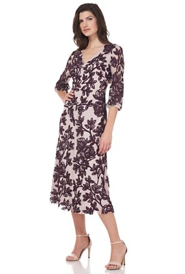 JS Collections Harlow Midi BOHO Dress Sz 8 Dusty Lavender Overlay $340 ISSUES