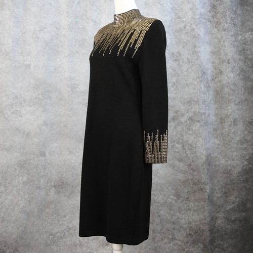 ST JOHN Evening Black with Silver and Gold Paillette Embellished Dress Size 8 - Picture 3 of 8