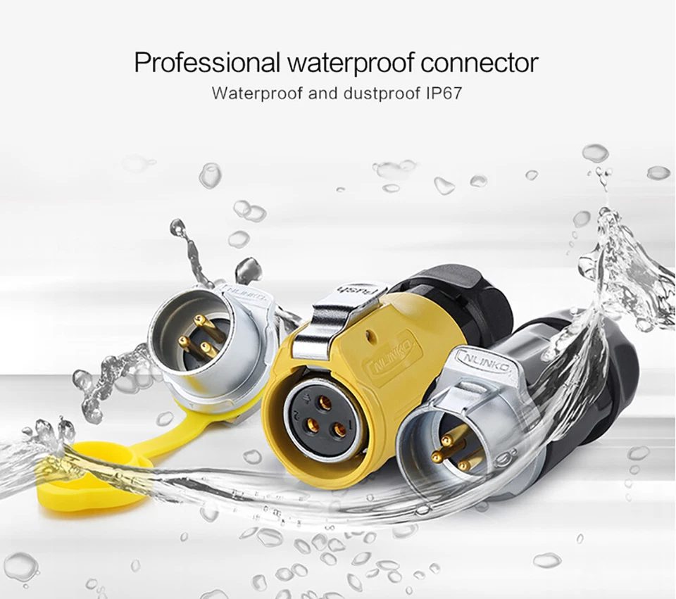 Waterproof LED Strip Panel Electric Cable Power 3 Pin Connector M20 Female Male - Image 3 of 4