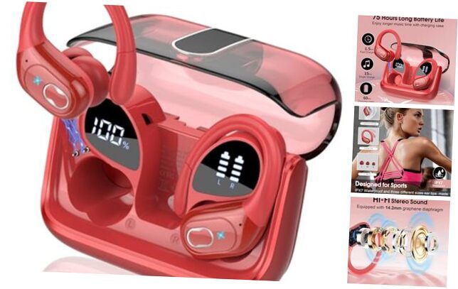 Wireless Earbuds 75hrs Bluetooth 5.3 Headphone Sport, 2024 Bluetooth Red-image