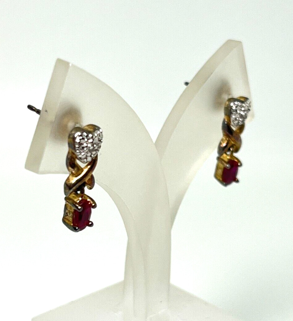 925 Sterling Silver Gold Plated Synthetic Ruby & … - image 2