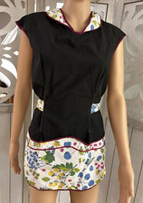 Vintage Smock Style Apron Handmade Black with Fruit Gardening Sewing 42