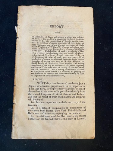 IMPORTATIONS OF BRITISH MANUFACTURES by Congress Ways & Means 1812 Pamphlet