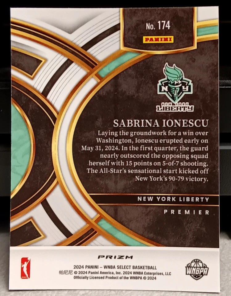2024 Select WNBA Sabrina Ionescu Cards #174 Premier Pink Ice - Snapshots Enfuego - Image 3 of 4