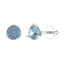 2ct Round Solitaire Stud Martini Natural Aquamarine Earrings 14k White Gold