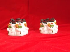 Vintage  Christmas Snowman Hand Painted Candle Holders Set of 2