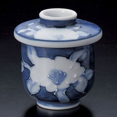 Mino Ware Japanese Porcelain Chawan Mushi Cups with Lid Shiro mori Sazanka