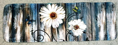 Rustic Daisy and Butterfly Kitchen Or Bath Mat Rug 16''L x 47''W Never Used