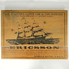 Vintage Ericsson Clipper Ship Boat Wood decorative plaque San Francisco Sutton