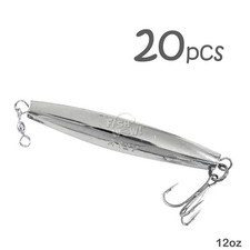 20pcs Fish WOW!® 12oz Diamond Jig Chrome 5/0 Treble Hook 340g unpainted Silver