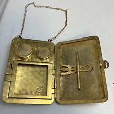 Vintage Art Nouveau Solid Gold Shell Compact & Miniature Coin Purse w/ Chain 90g