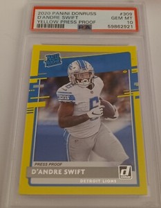 2020 Donruss Yellow Press Proof #309 D'Andre Swift Lions ROOKIE PSA 10 GEM MINT