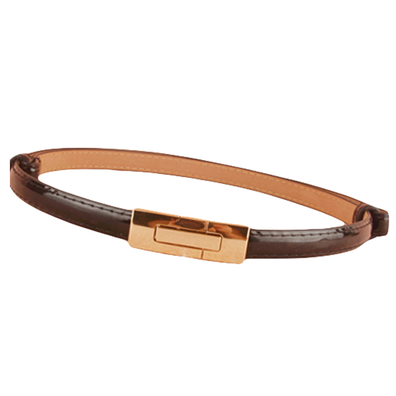 Women Faux Leather Adjustable Gold Metal Buckle Skinny Waist  display picture 1