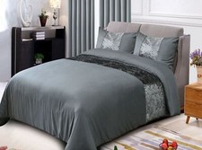 Crushed Velvet Panel Duvet Cover with Pillowcase Bedding Set UK Seller Fast Ship