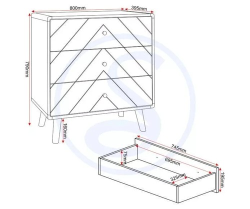 3 Drawer Dusty Grey & White Chest of Bedroom Storage Drawers With Legs Dixie - Picture 2 of 11