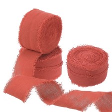 3Roll Cotton Handmade Fringe Ribbon 1"x21Yd Frayed Fringe Ribbons Rust Red