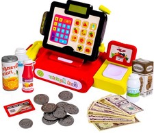 Cash Register Pretend Play Toy Kids Grocery Store Set with Food, Money, Elect...