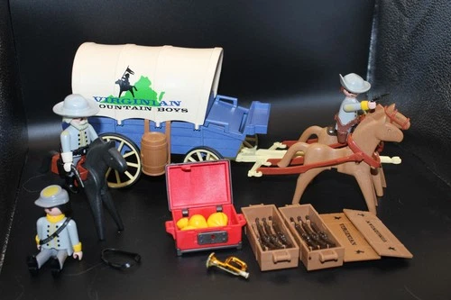 Vintage Playmobil Set 3785 Confederate Soldiers, Wagon, Guns