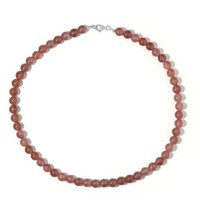 Cavill Erdbeerquarz Halskette 185,86Ct Rund Perlen 925 Silber Rhodiniert