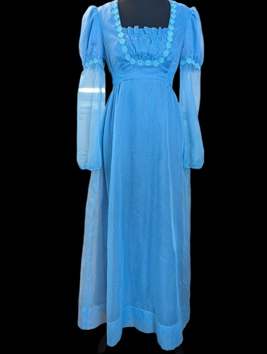 Vintage 60s 70s Cottagecore Flower Child Hippie Prairie Maxi Dress