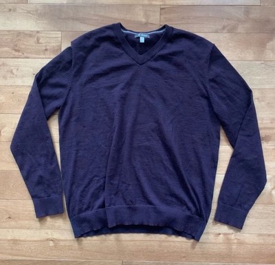 Ibex Pullover Merino Wool Blend V Neck Indigo Pullover Sweater Size Large