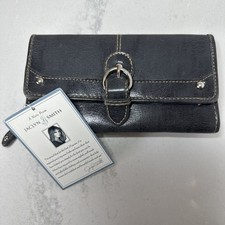 Jaclyn Smith Dark Gray Leather Checkbook Wallet Snapping Closure w/buckle NWT
