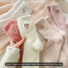5 Pairs Women Fuzzy Fluffy Cozy Socks Warm Soft Winter Plush Home Sleeping Socks