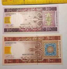 Mauritania 100 & 200 Ouguiya Pair, UNC, 2006 and 2008