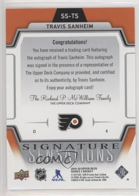 2019-20 Upper Deck Signature Sensations Travis Sanheim #SS-TS Auto - Image 2 of 2