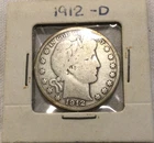 1912 D Barber Half Dollar, 90% Silver, VG, Circulated