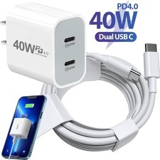 For iPhone 18 Pro 17 16 15/Samsung PD 40W USB C Fast Charger Block Type C Cable