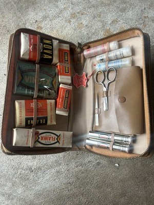 Vintage Swiss First Aid Kit Flawa Leather Case Medical Pocket Apothecary 60s 70s