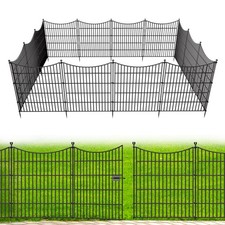 15 Panels Decorative Garden Fence with Gate, 32 in H X 35.4 ft L No Dig Dog...
