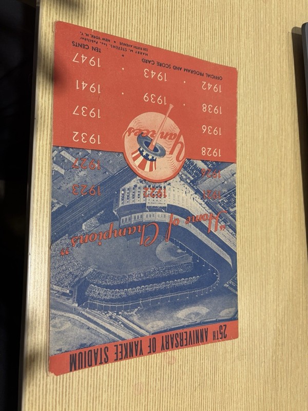 25th Anniversary of Yankee Stadium Program and Score Card
