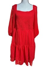 NEW Maison Tara Red Dress Plus Sz 16 Smock Chest/Back Layered Lined Boho
