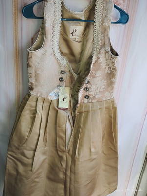 US 8.Trachten,Oktoberfest,Dirndl Dress,1-pc,Beige/Brown,Alte Liebe.Broken Zipper