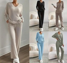 Women Ribbed Pyjamas Set, Ladies 2 Piece Loungewear Tracksuit Sleepwear Homewear